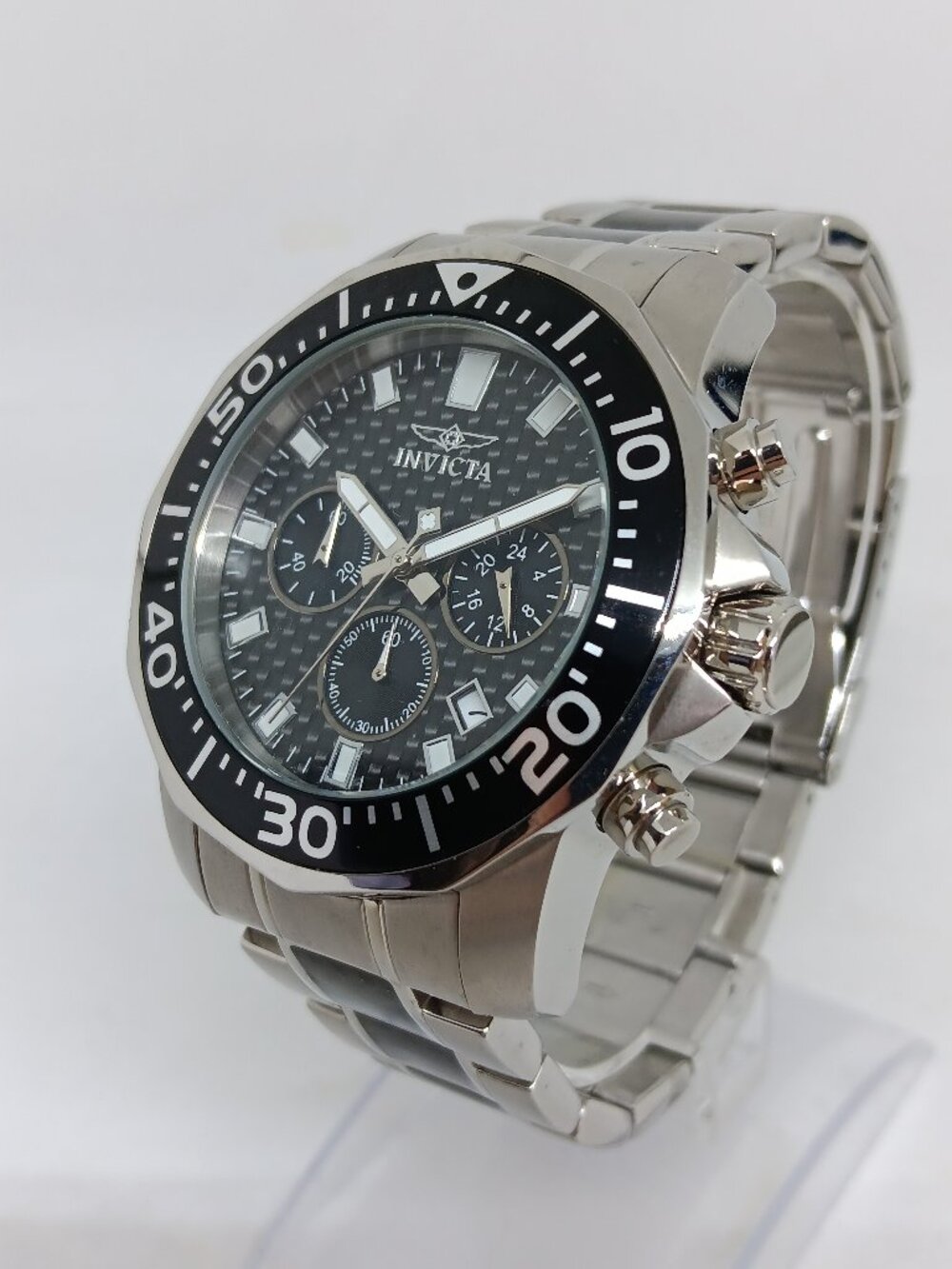 Invicta Pro Diver 17253 Men's 45 mm Silver/Black S/Steel Chrono Watch EX-DISPLAY